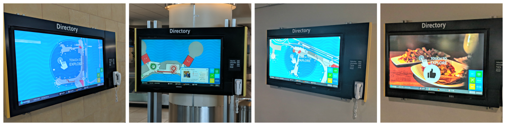 4 images of the SAN wayfinding map in different locations in the airport.